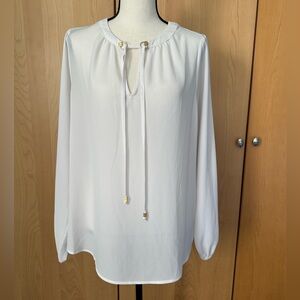 Michael Kors White Keyhole Blouse Gold Hardware Long Sleeve Top Size Medium
